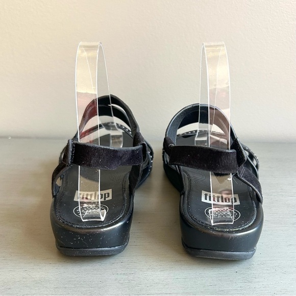 FitFlop Lumy Women Black Strappy Suede Studded Wedge Sandals Sz 8 Comfort - Picture 6 of 14